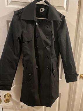 Farvalue Large Black Double-Breasted Trench Coat